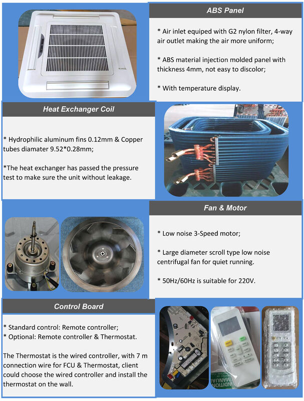 4 Way Cassette Fan Coil Unit Ceiling Mounted For Home / Office / School / Hotel